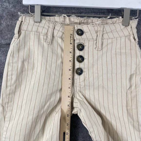 Free People Pants Beige 4 Stripe High Rise Button Fly Tapered Slim Leg High Rise - Picture 6 of 12